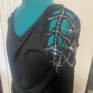 Rhinestone shoulder cut out top